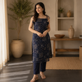 Bandhani Dori Kurta Set- Navy Blue