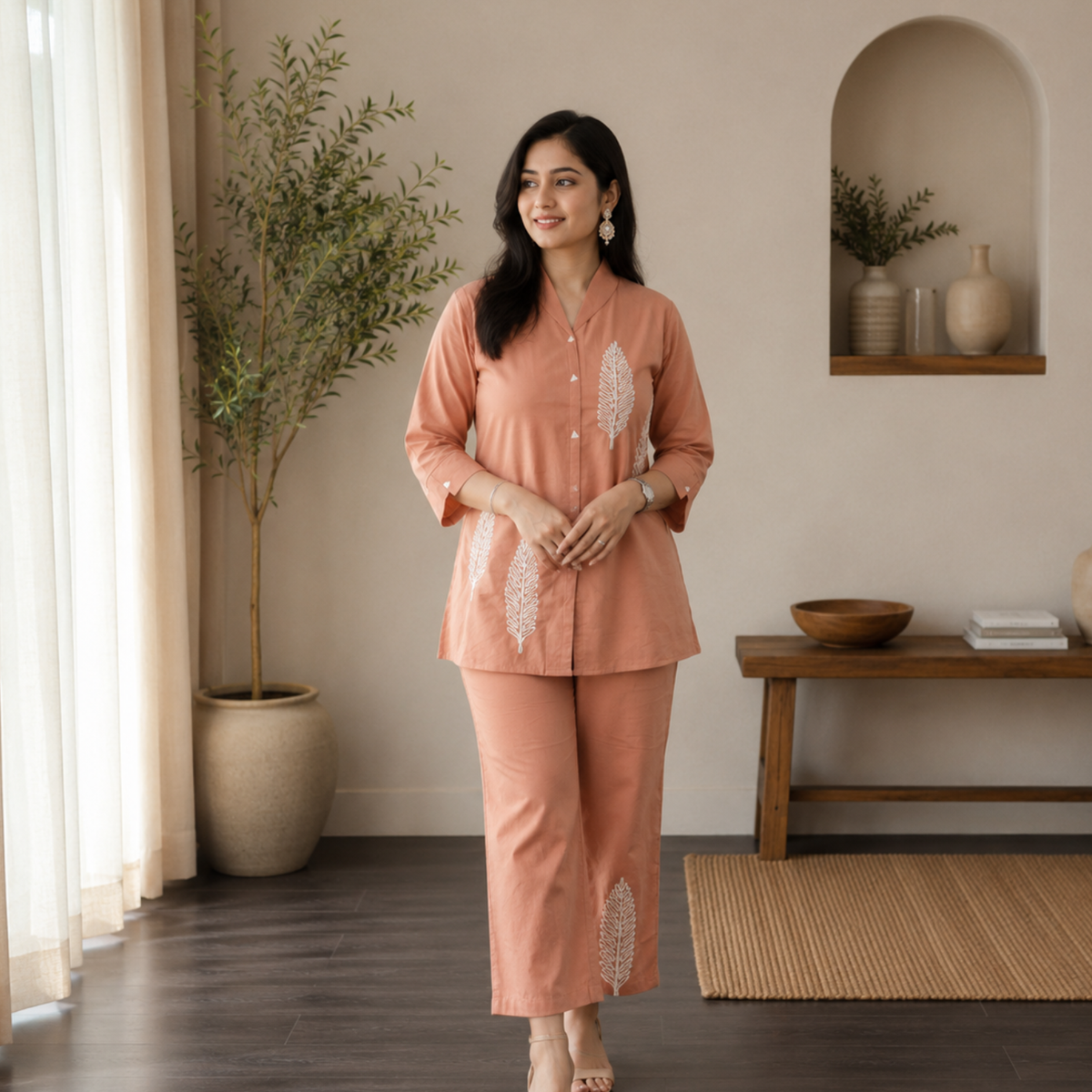 Peach Botanical Leaves Co-ord Set
