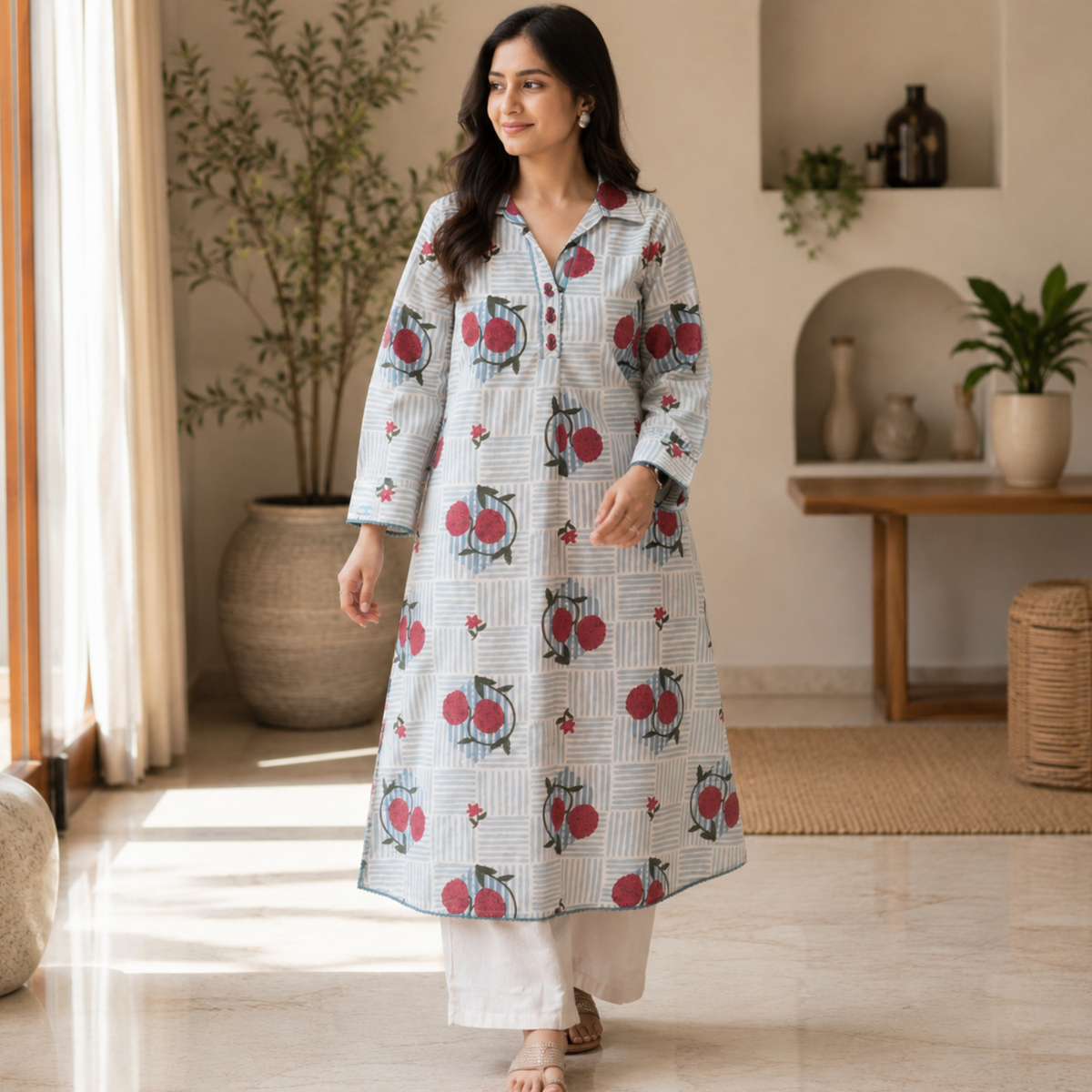 Floral Breeze Co-ord Set Aqua Blue