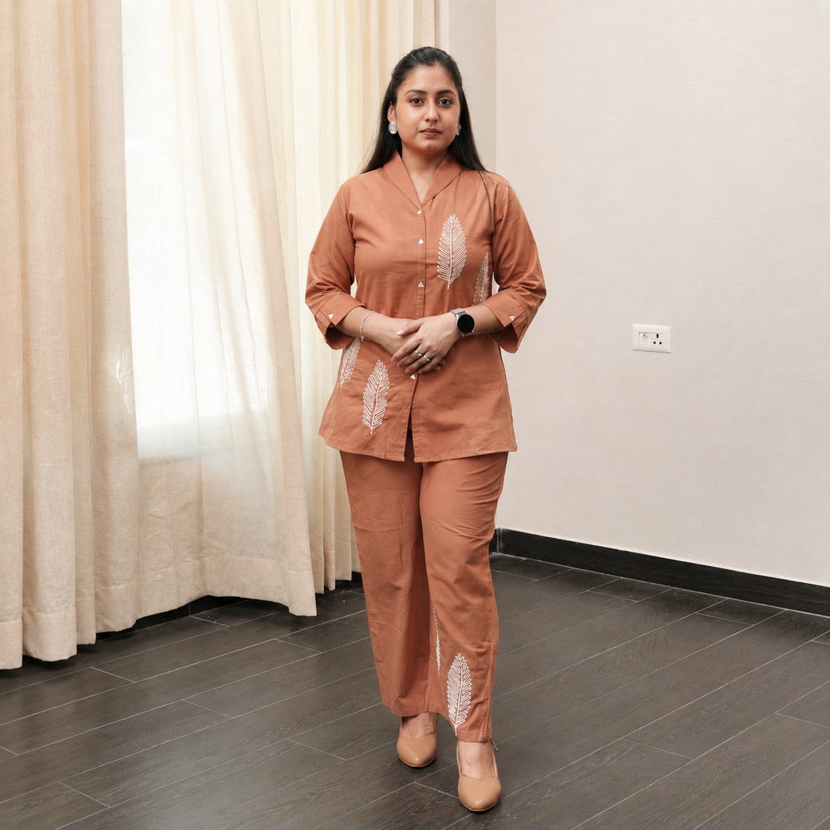 Peach Botanical Leaves Co-ord Set