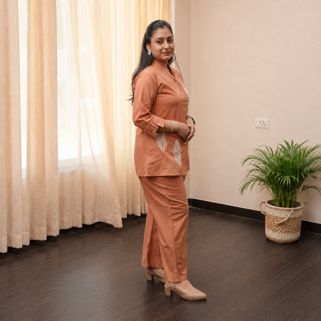 Peach Botanical Leaves Co-ord Set