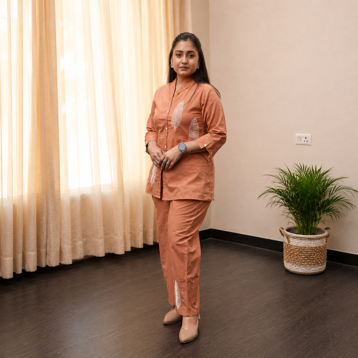 Peach Botanical Leaves Co-ord Set