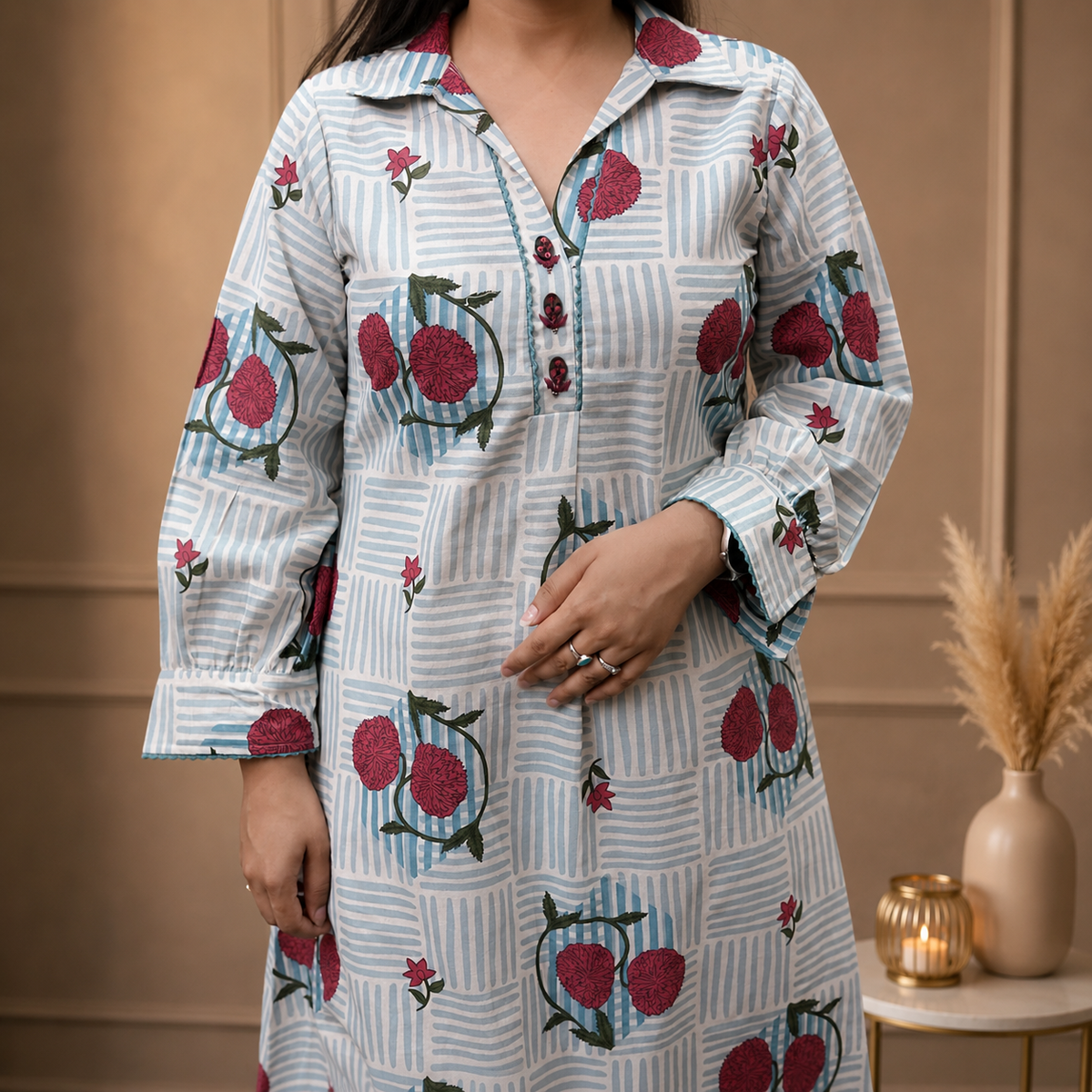 Floral Breeze Co-ord Set Aqua Blue