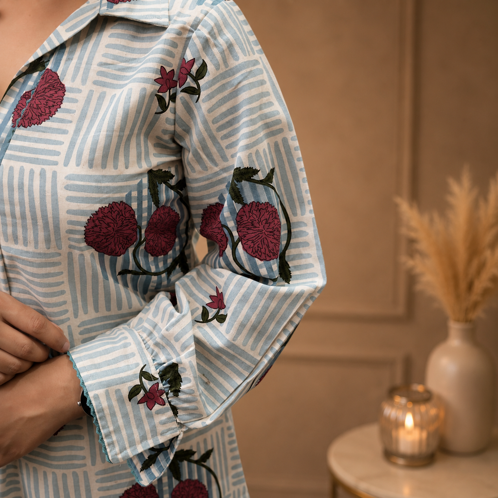 Floral Breeze Co-ord Set Aqua Blue