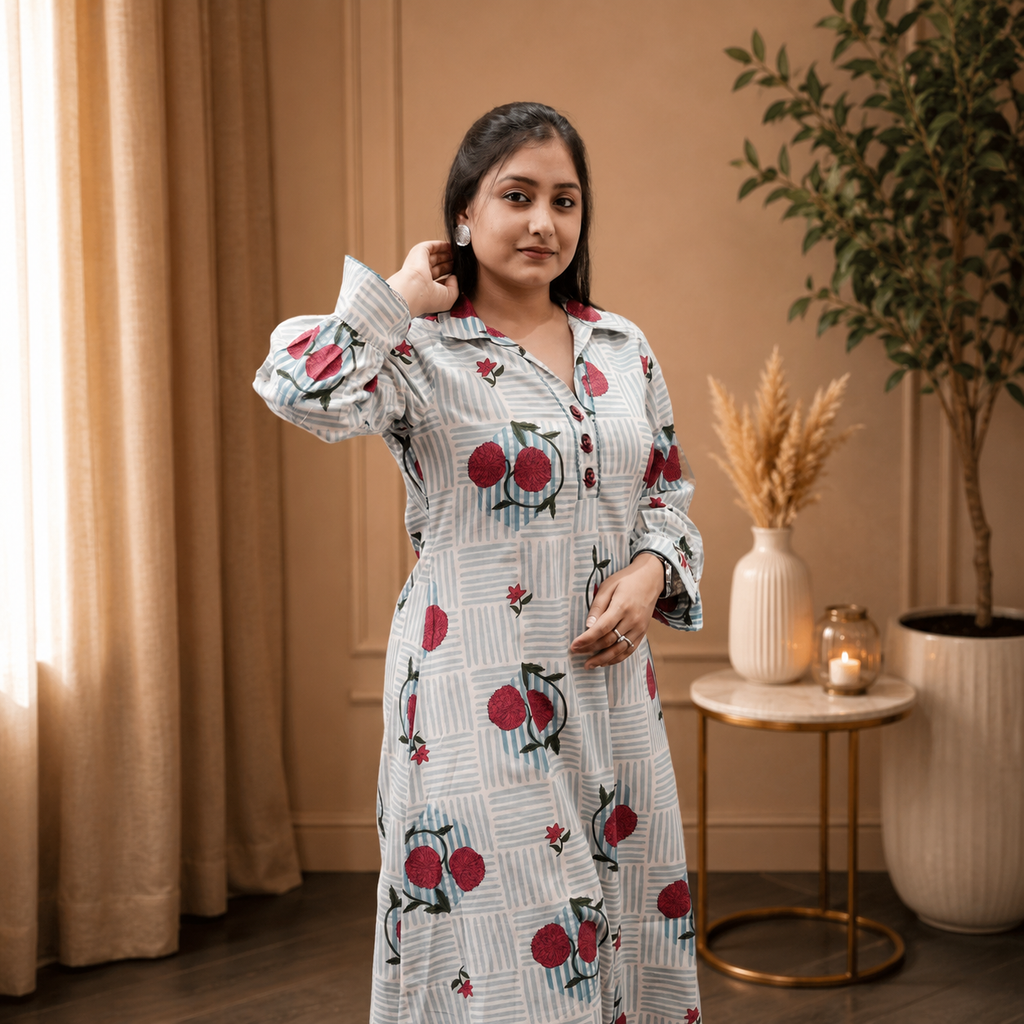 Floral Breeze Co-ord Set Aqua Blue