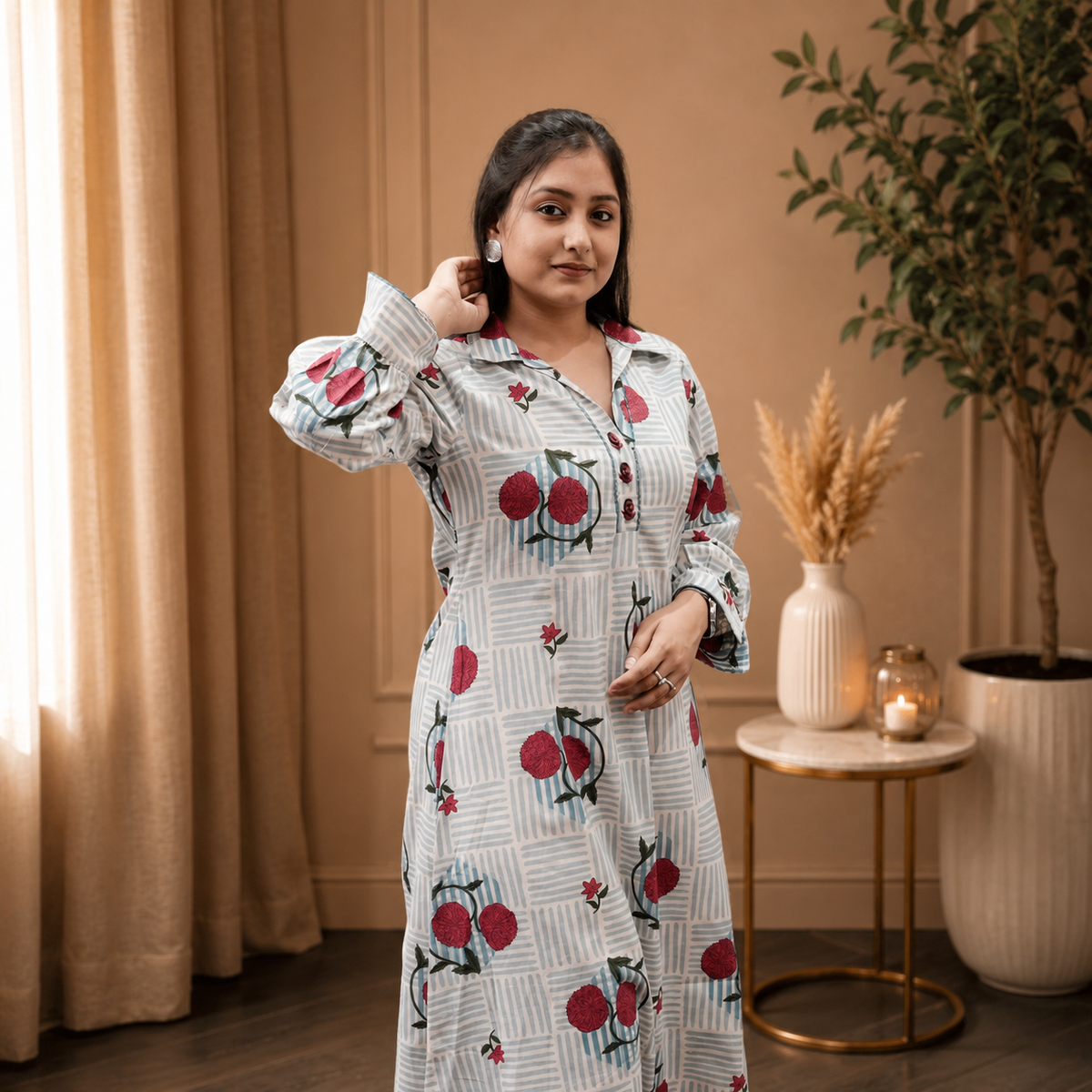 Floral Breeze Co-ord Set Aqua Blue