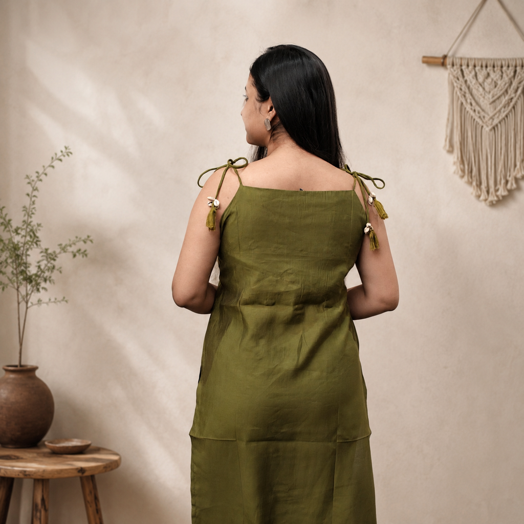Olive Green Dori Mirror Work Set