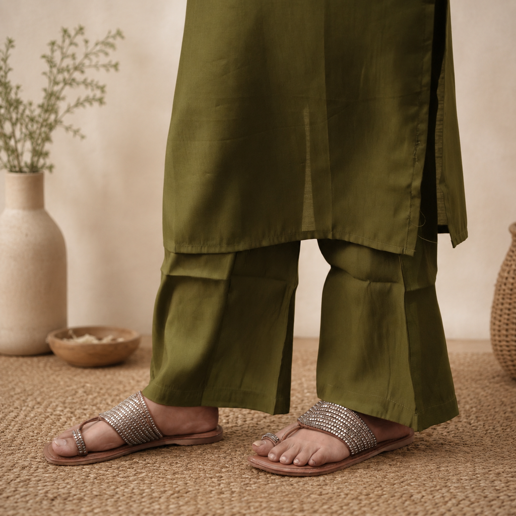 Olive Green Dori Mirror Work Set