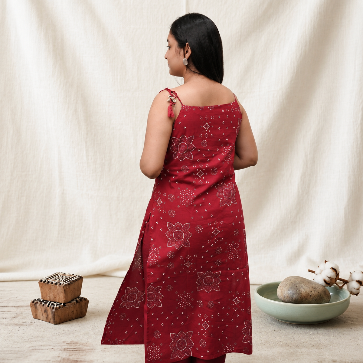 Bandhani Dori Kurta Set- Raspberry Pink