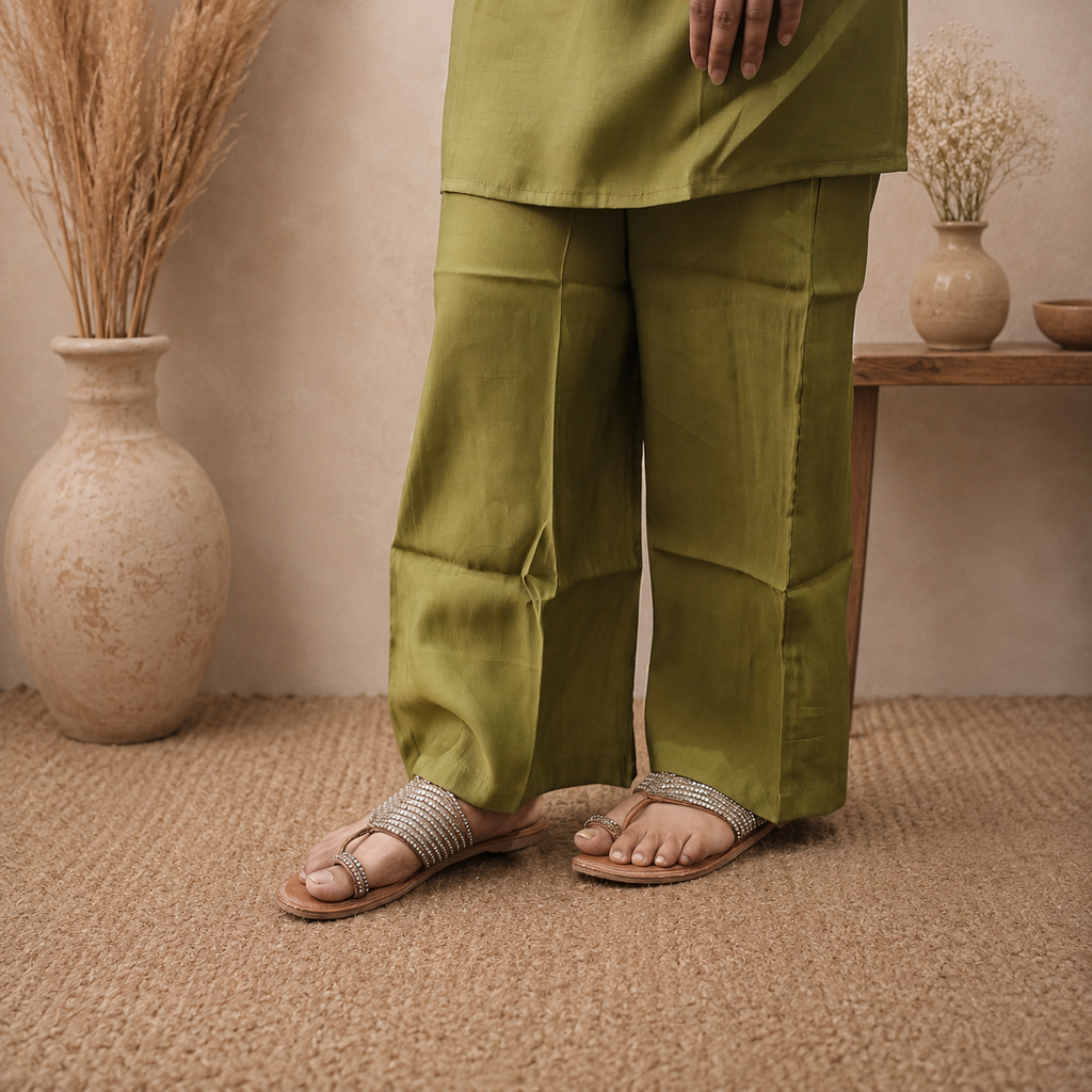 Sage Kantha Embroidery Sequence Strap Co-ord Set